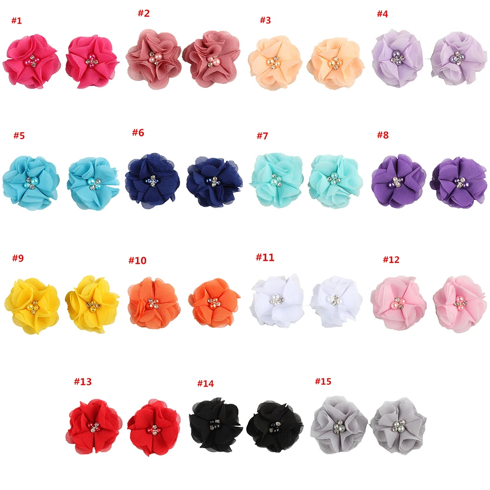 2 предмета Милые шифоновые мини цветы для девочек с жемчужинами и стразами