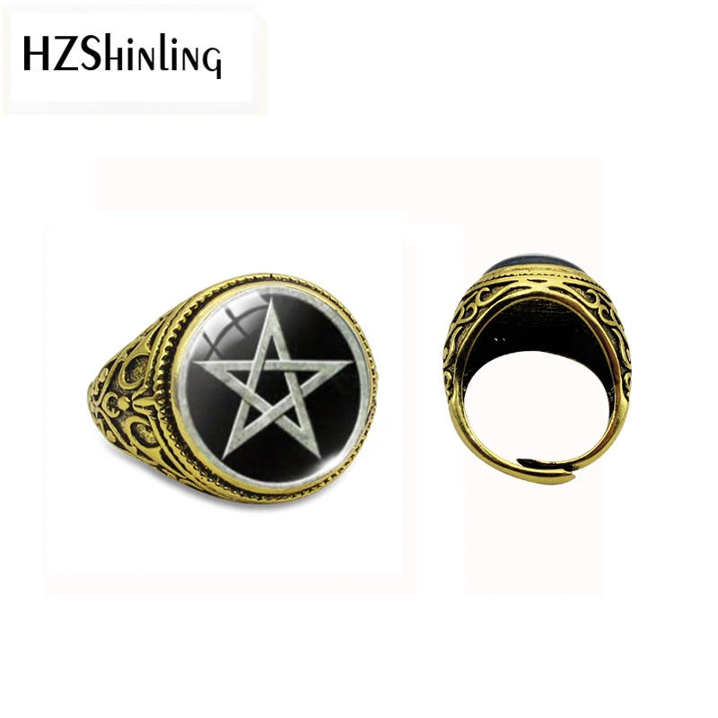 2 Фиолетовая пентаграмма Wicca Винтажное кольцо для мужчин ювелирные изделия оккультные Стеклянные Подвески Ювелирные изделия Подарки - Цвет основного камня: 2