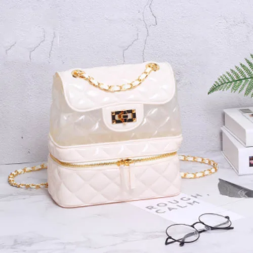 White Mix Transparen Женские желеобразные рюкзаки из ПВХ Cnady цветной рюкзак модная ромбовидная решетка Лолита Подростковые Сумки для девочек Школьный рюкзак Mochila - Цвет: White Mix Transparen