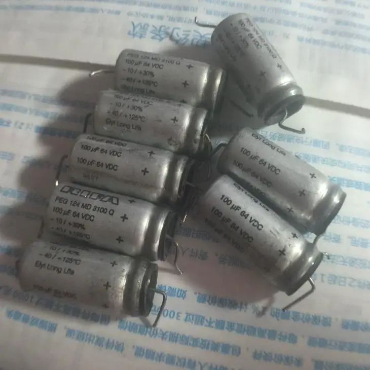 Горячая точка Швеции импорт серебра PEG124 64v100uf fever осевой катодный электролитический конденсатор(индуктор