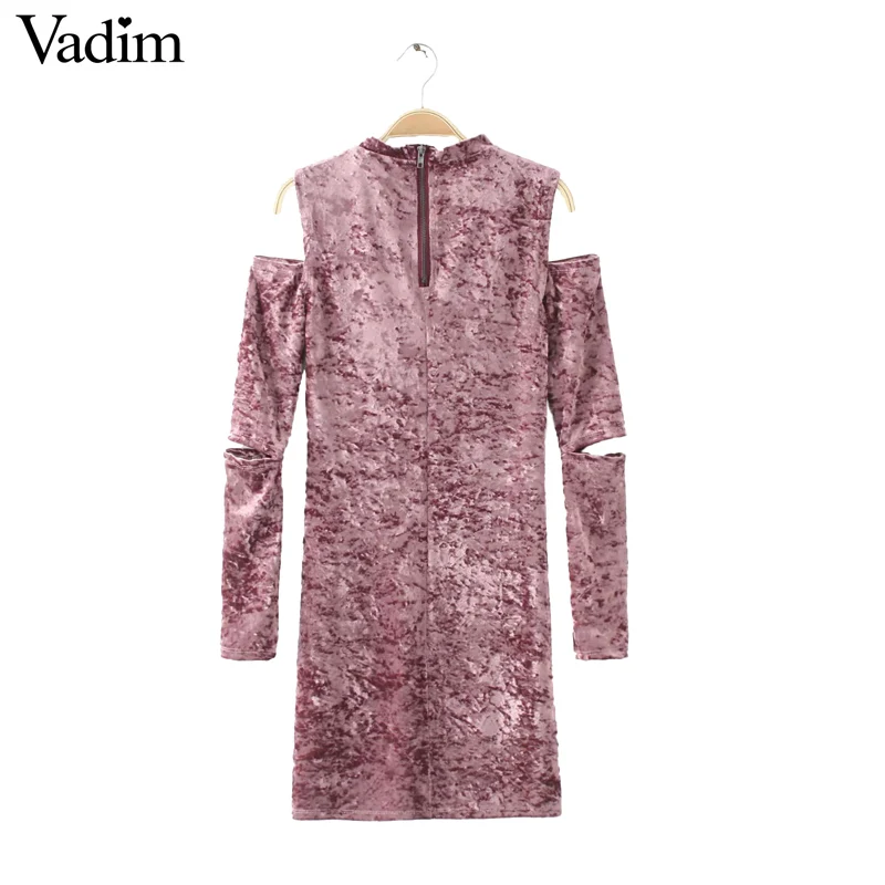 women sexy off shoulder velvet vintage dress cut out long sleeve female fashion streetwear elastic slim dresses vestidos QZ2783 | Женская