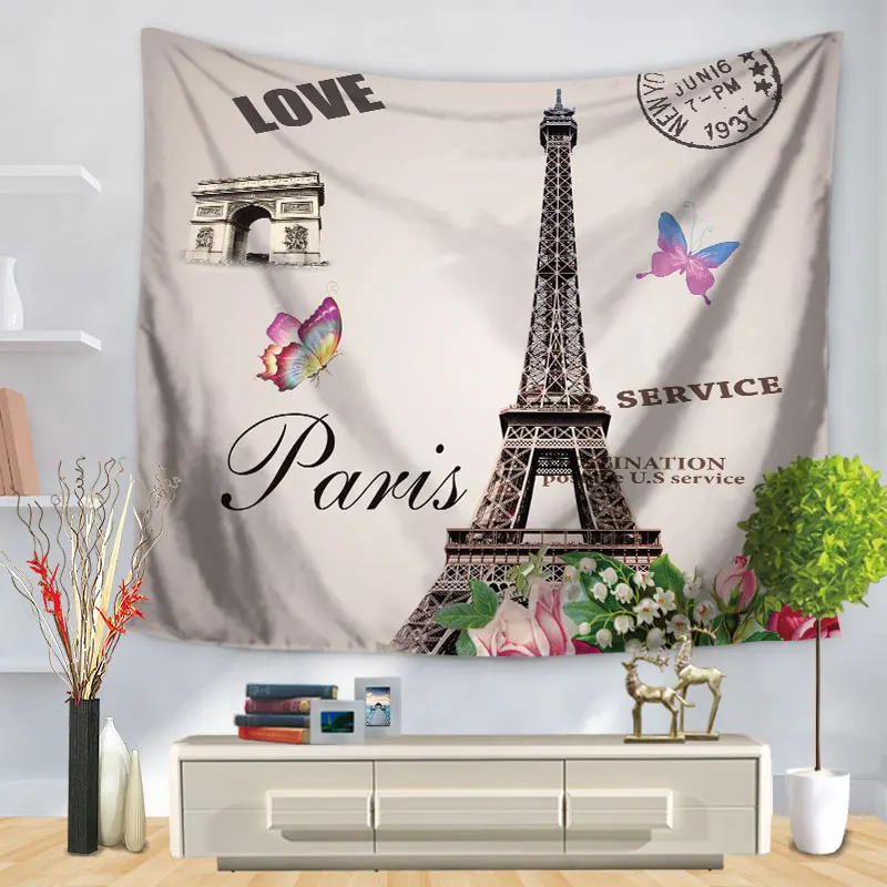 

Home Decorative Wall Hanging Carpet Tapestry Rectangle Bedspread Vintage Butterfly Eiffel Tower Big Ben Pattern Pisa GT1235