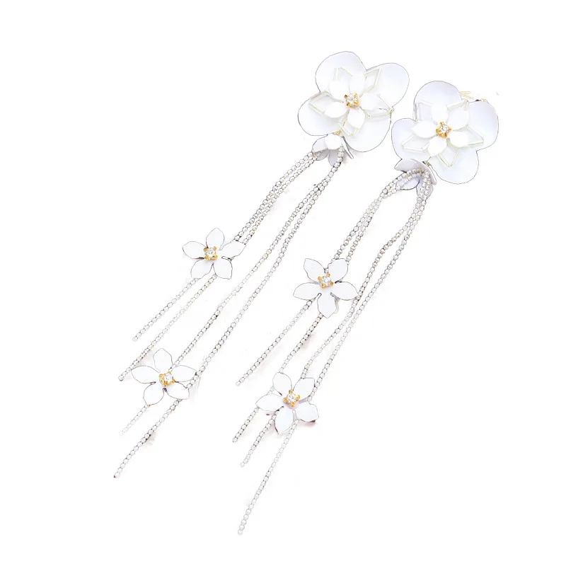 Tassel earrings long section of the wild female temperament bride white flowers wedding accessories EA0035 | Украшения и