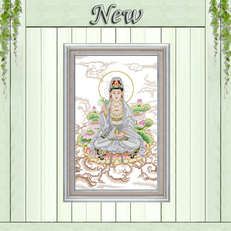 

Kwan yin lotus platform mascot painting counted print on canvas DMC 14CT 11CT chinese Cross Stitch Needlework Set Embroider kits