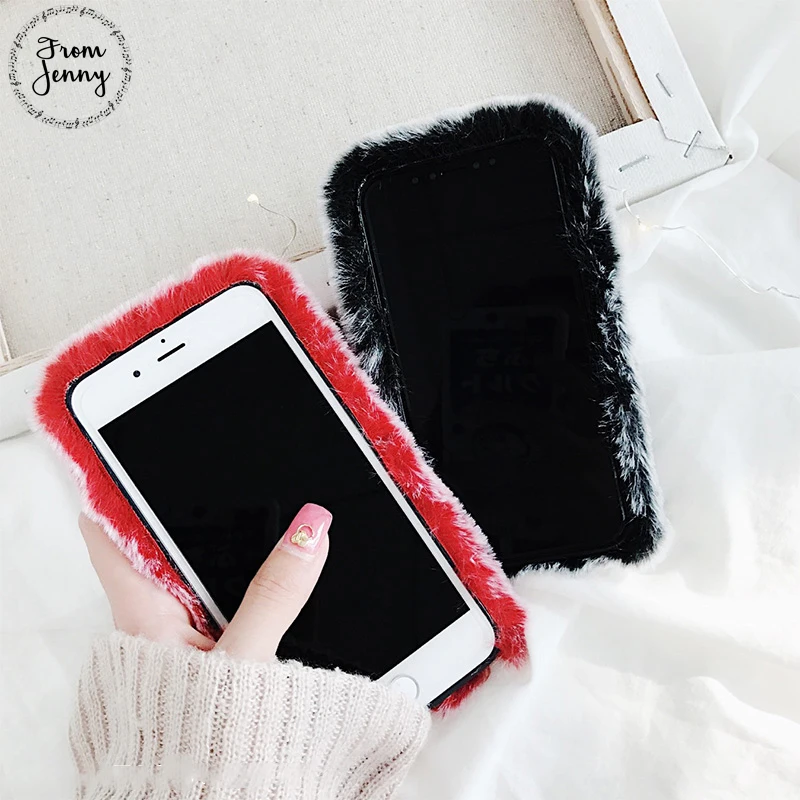 From Jenny Fluffy fake Fur Winter Phone Case For Apple iPhone 6 6s 7 7plus 8 8plus 10 X Free Shipping |