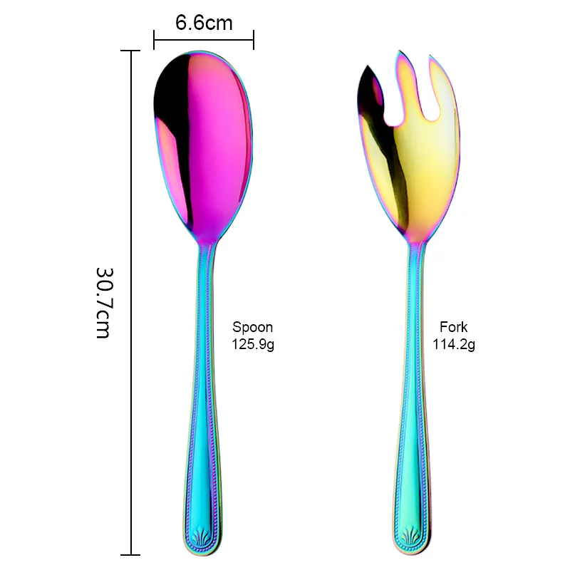 Высокое качество салат серверах из нержавеющей стали красочные большой салат ложка и вилка большой Салат Инструменты Кухня паста инструменты посуда - Цвет: Rainbow00