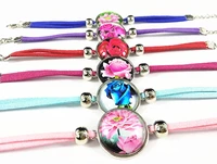 jiangzimei 24pcs red blue pink rose flower lotus glass cabochon ethnic style retro style tassels bracelets for girls party