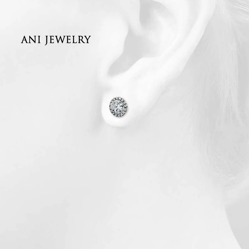 ANI 14K белые золотые женские свадебные серьги гвоздики 1 06 CT Certified I/S1 круглые с