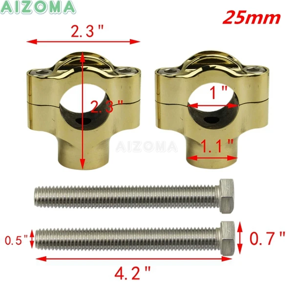 25mm-Brass Мотоциклы " Руль стояки Кафе Racer Универсальный 25 мм Бар горе Зажим для Honda Yamaha Harley XS650 CB125 XSR700 Choppers - Цвет: 25mm-Brass