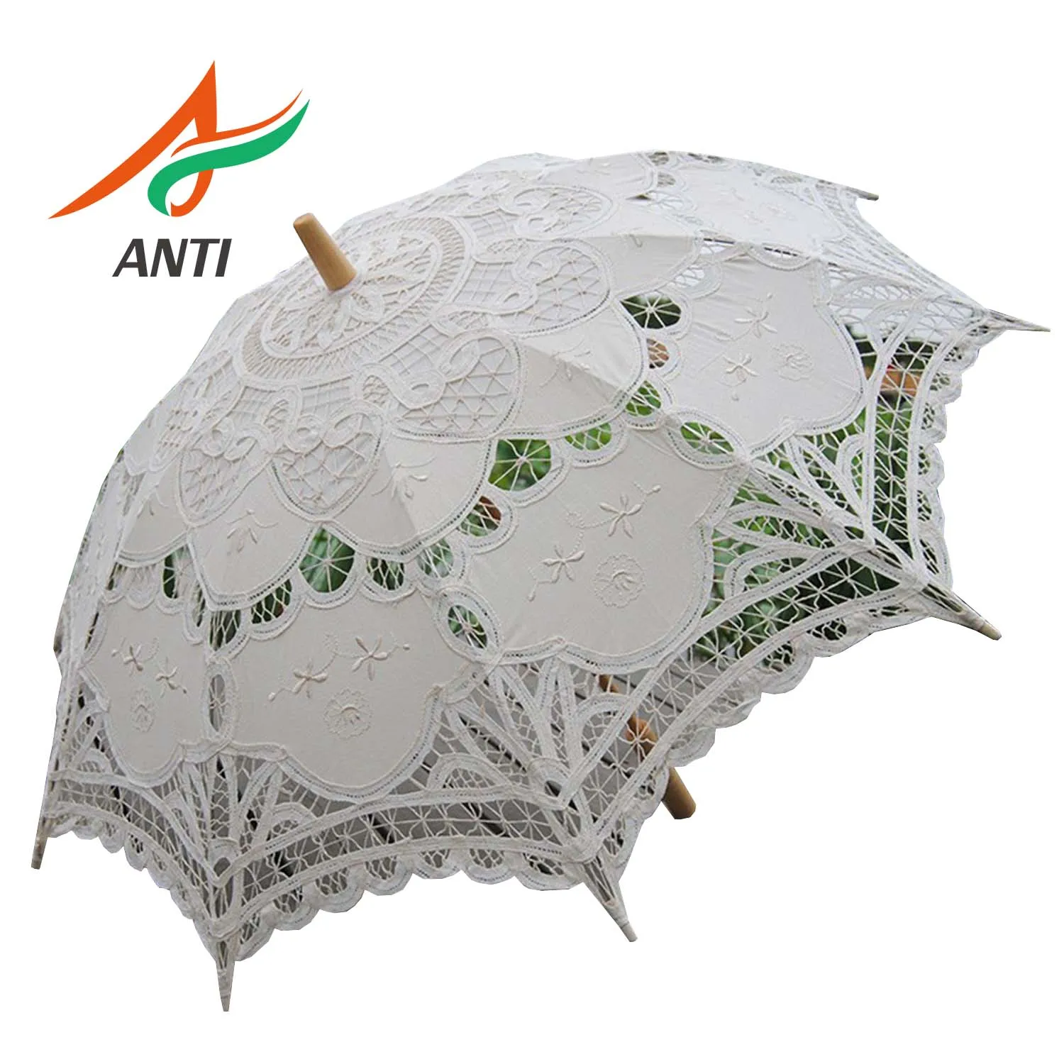 

ANTI Fashion Sun Umbrella Cotton Embroidery Bridal Umbrella White Battenburg Lace Parasol Umbrella Wedding Umbrella Decorations