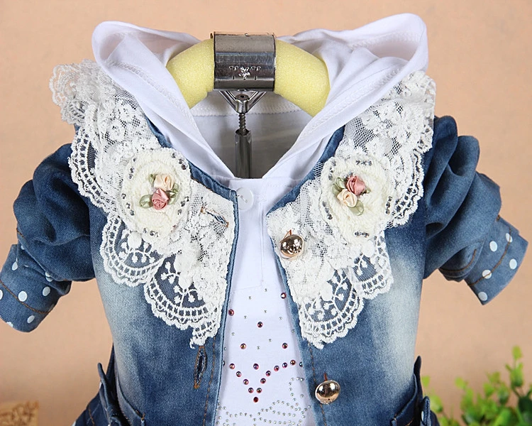 Детская одежда для девочек Весна и осень джинсовая куртка Майка с капюшоном