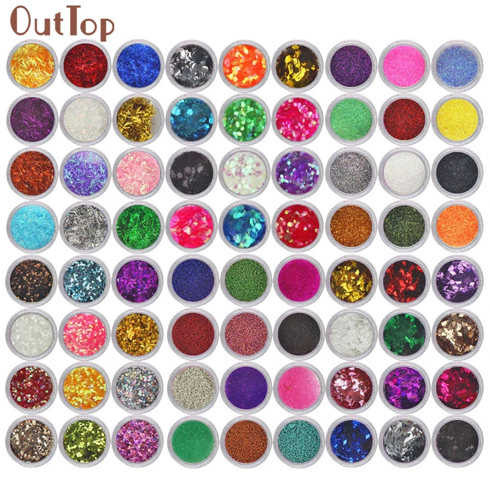 OutTop 2018 Новые 72 цвета Блестки для ногтей акриловый УФ порошок Польский Набор