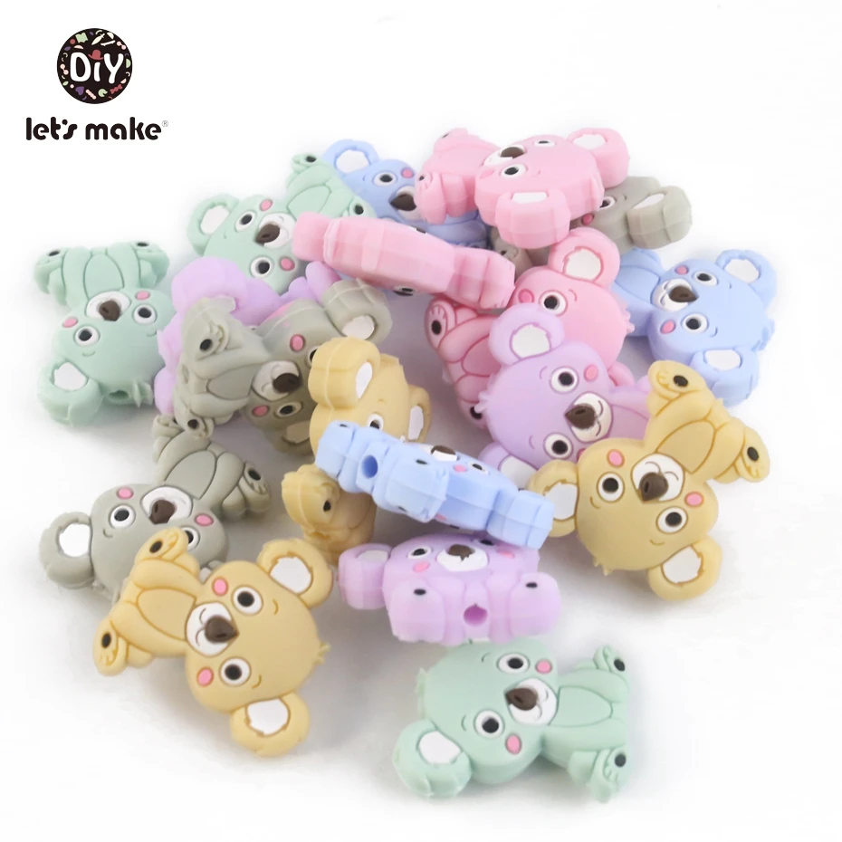Let's make-Cuentas de dentici&oacute;n de silicona Koala para ni&ntilde;os, accesorios de cadena Diy, cuentas de silicona sin BPA para mordedor de beb&eacute;, venta al por mayor, 100 Uds.-0