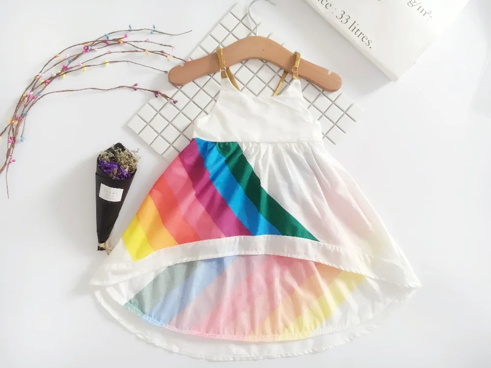 2020 New Girls Princess Dress Rainbow Printed Sling Children Clothes Fashion Baby Summer Party | Детская одежда и обувь