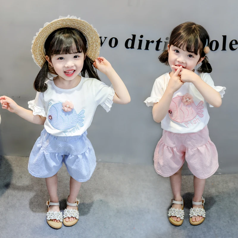 Лидер продаж милый летний костюм с короткими рукавами в Корейском стиле для