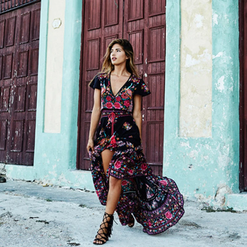 2018 летнее богемное платье этнический сексуальный принт Ретро винтажное пляжное