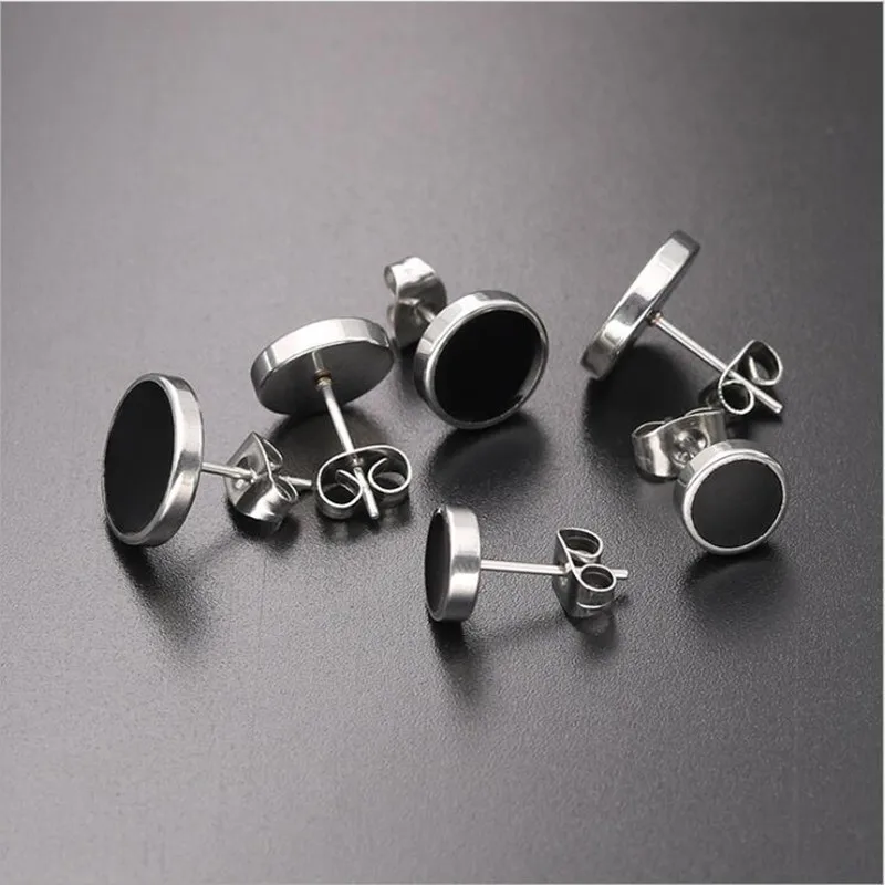 

316 L Stainless Steel Titanium Brief Stud Earrings 6mm 8mm 10mm Black Oil Round Shape Fashion Jewelry No Fade Allergy Free