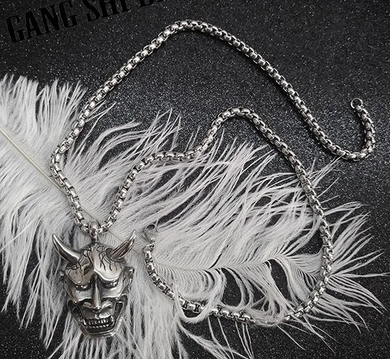 Титан Сталь маски для Hannya ожерелье с подвеской маской 24 дюймовая цепочка|necklace