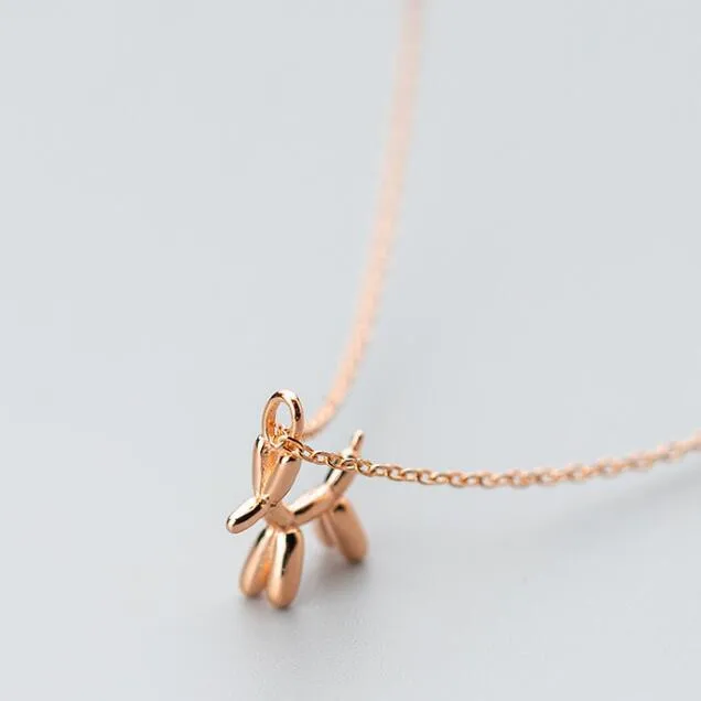 Rose Gold Solid 925 Sterling Silver Cute Animal Dog Shape Pendant Necklace Women Fashion Sterling Silver Jewelry D4322 - Окраска металла: Rose Gold