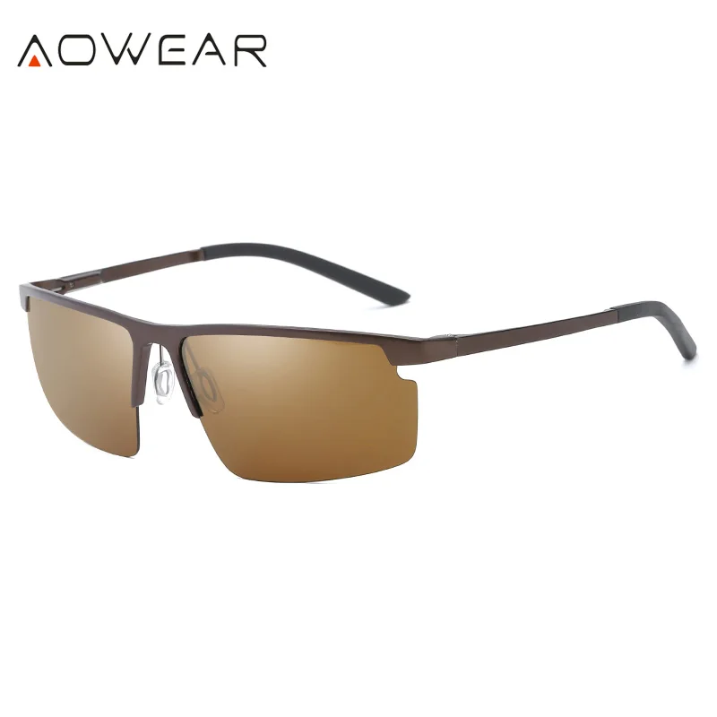 C4 Brown AOWEAR Мужские поляризационные солнцезащитные очки Мужские Оригинальные алюминиевые зеркальные безободковые солнцезащитные очки мужские спортивные уличные очки для вождения Gafas - Цвет линз: C4 Brown
