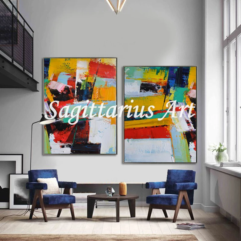 High Quality Hand Painted contemporary orange green Slected Gift Abstract Oil Painting Canvas Wall Living Room Home Decor Art | Дом и сад