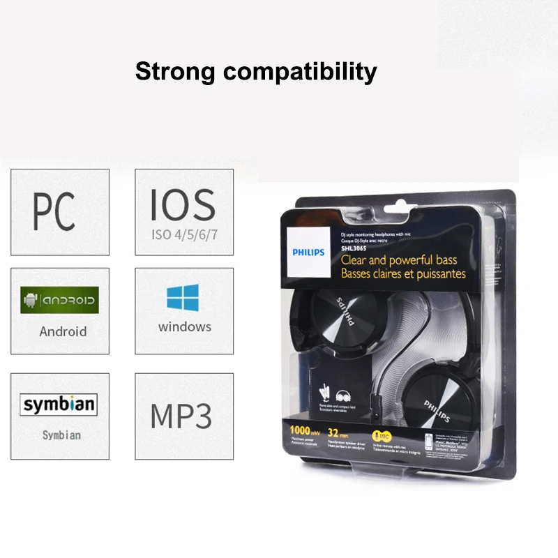 Оригинальные Проводные Наушники Philips SHL3065 с микрофоном шумоподавлением повязкой
