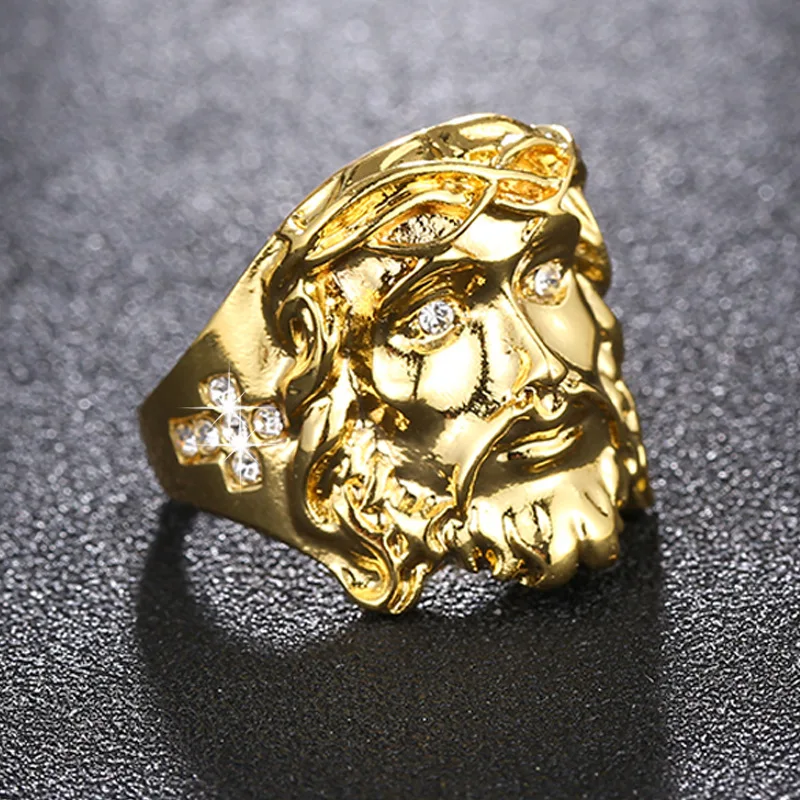 

Fooderwerk Jewelry 2018 Hip Hop Men's Jesus Cross Ring Religious Color Jewelry Zinc Alloy Gold Color