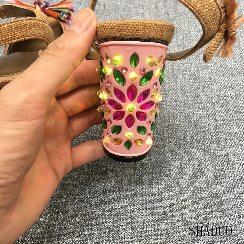 Женские туфли на высоком каблуке SHADUO винтажные из плетеной кожи со стразами для