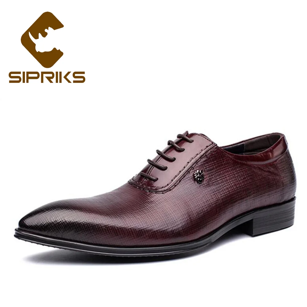 

Sipriks Genuine Leather Formal Shoes Men Classic Burgundy Oxfords Pointed Toe Dress Shoes Business Shoes Boss Lace Up Euro 44