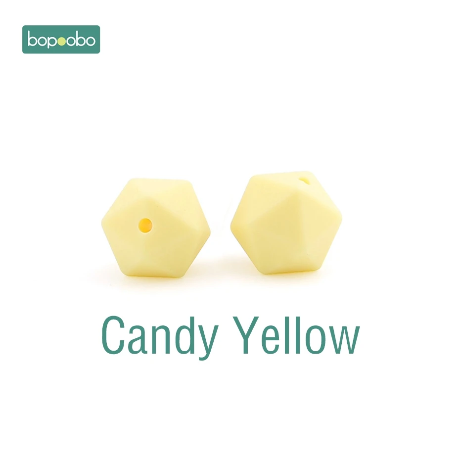 Candy Yellow Bopoobo 10 шт. 14 мм шестигранные силиконовые бусины детский Прорезыватель экологичный BPA Бесплатно Детские Прорезыватели для прорезывания зубов, цепочки, бусины для малышей - Цвет: Candy Yellow