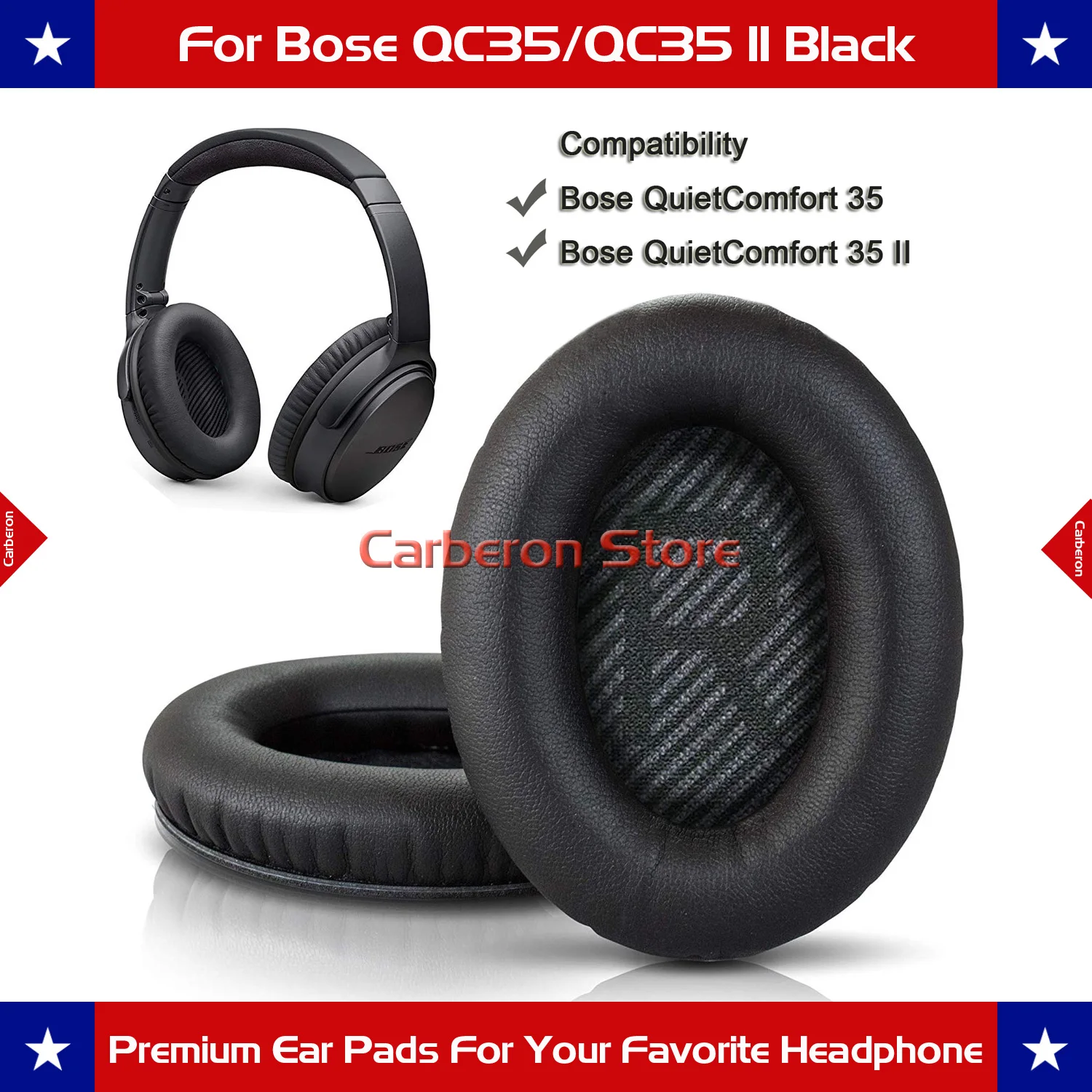

Carberon Replacement Ear Pads Ear Cushions for Bose QC35/QC35 II Headphone with QC35 Scrims with 'L and R' (Black)
