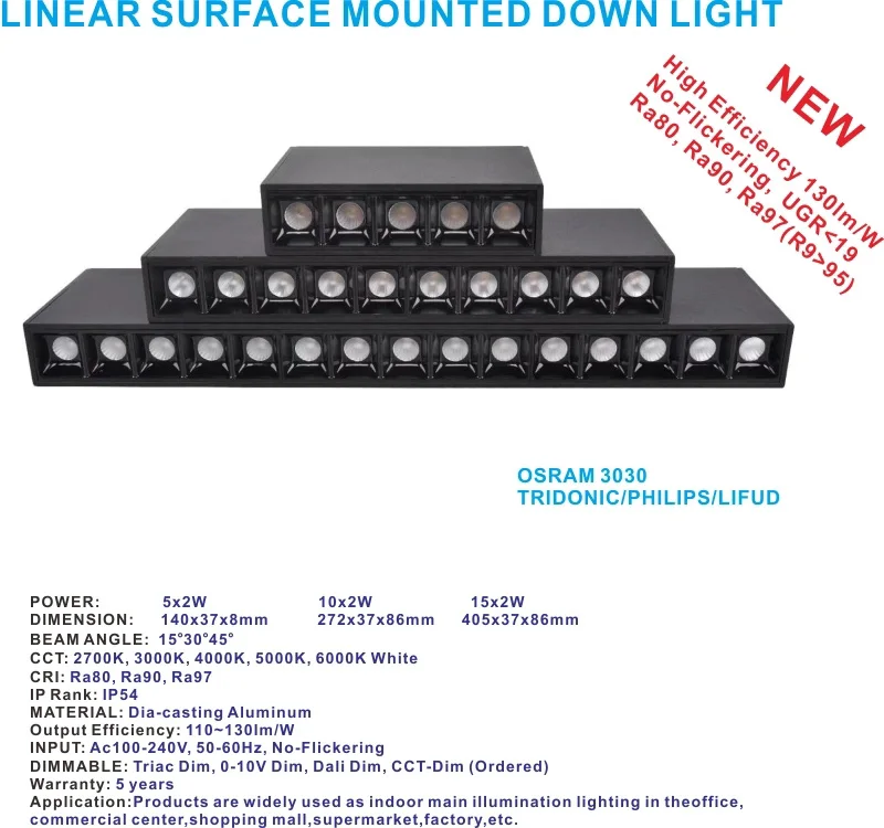 Антибликовый Triac 0-10 В DALI с регулируемой яркостью 10 Вт 20 30 cob LED линейный