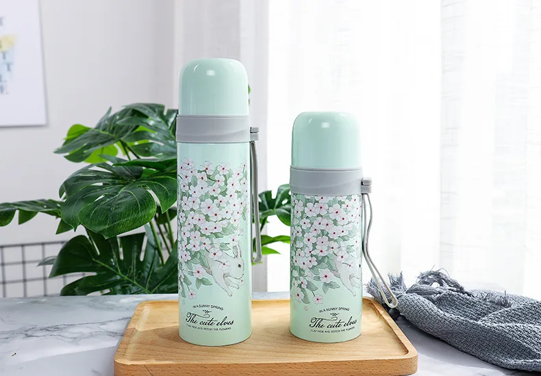 Зеленый Bpa-Free 350/500 мл, вакуумные колбы Портативный силикагель веревка из нержавеющей стали Термос бутылка для воды мокко Олень Печать термос чашка - Цвет: Зеленый