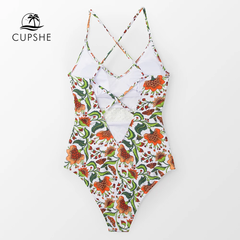 CUPSHE/Цельный купальник с цветочным принтом и кружевом женские Монокини в стиле