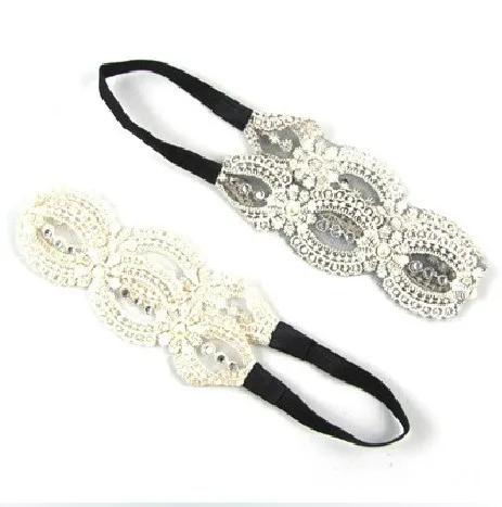 

Freeshipping wholesale fashion lace pearl and gems elastic headband hairband hair accessory 12pc/lot