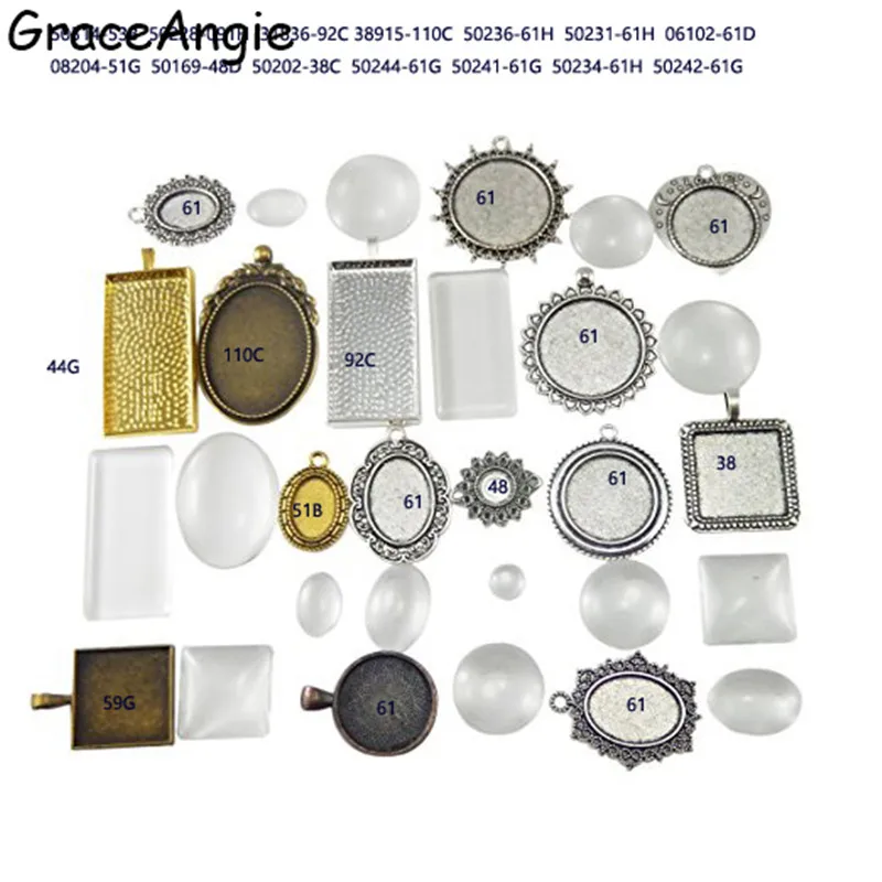 GraceAngie 15 комплектов смешанный подвесной лоток со стеклянными кабошонами основа