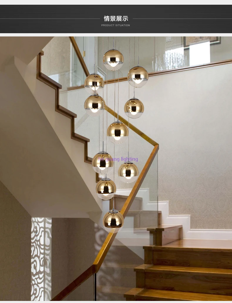 Stair rotating long pendant light Nordic personality glass living room dining room modern minimalist stair long pendant lamps