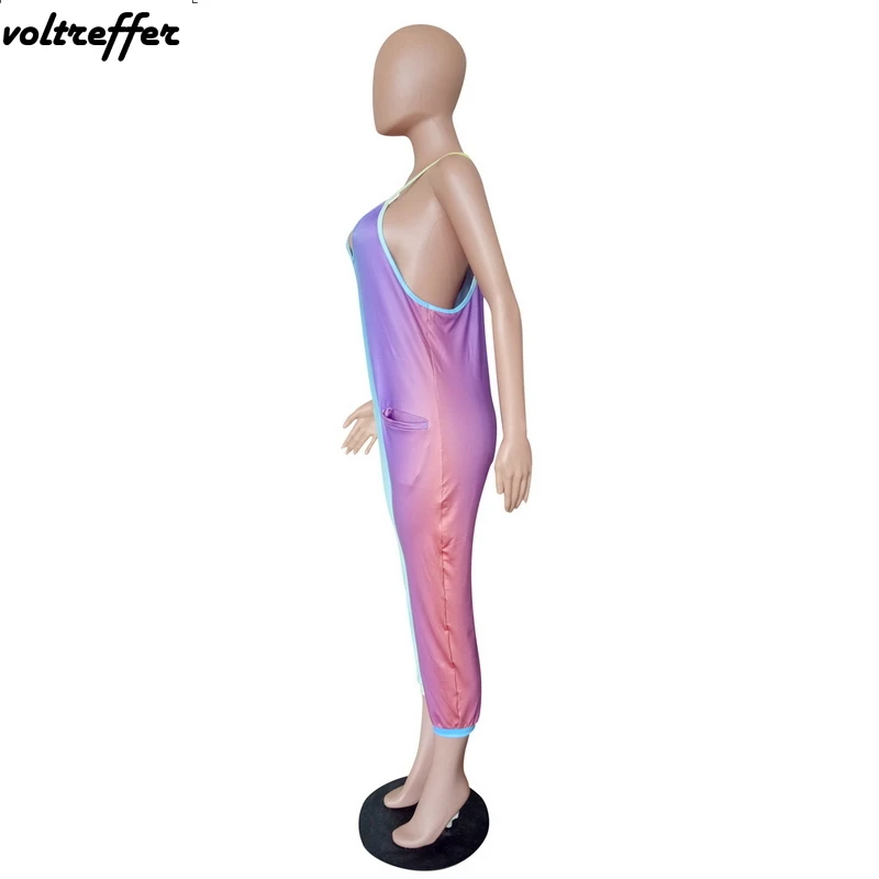 Комбинезон шаровары с градиентным цветным принтом Tye Dye Свободный комбинезон в