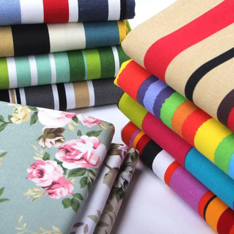 50x145cm Horizontal Striped Canvas Fabric For Curtains Blinds Green Red Black White Floral Cloth Sofa Covers Felts Costura Tissu