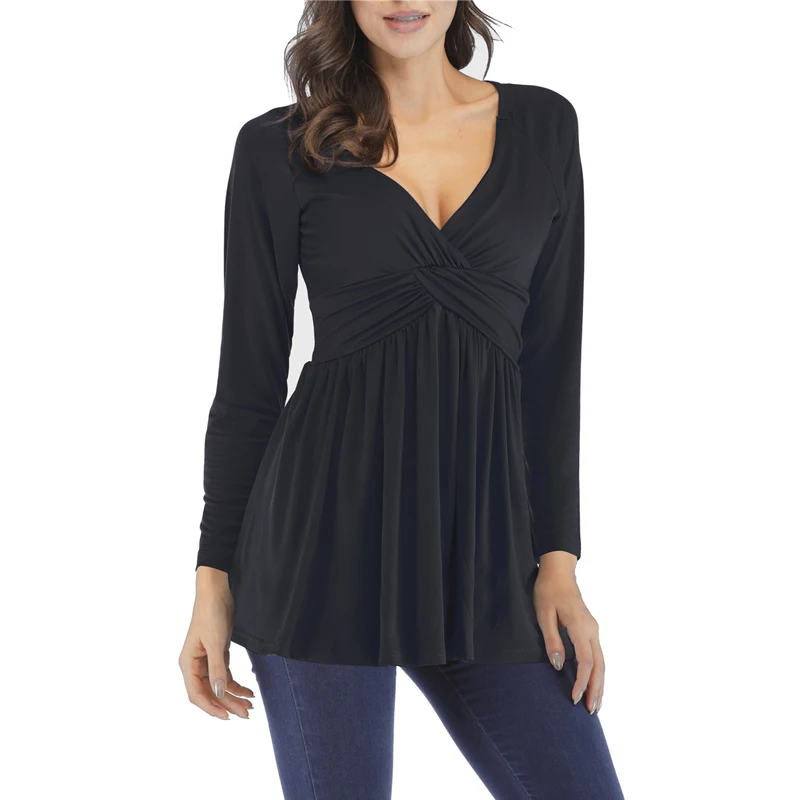 Летняя модная Свободная Женская футболка с длинным рукавом и плиссировкой новый