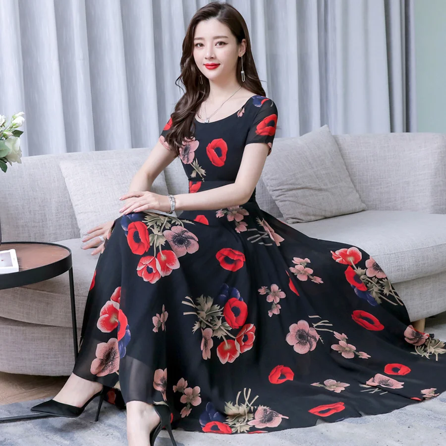 Винтажные шифоновые Макси сарафаны Boho с цветочным рисунком 3XL размера плюс пляжные миди летние новые платья