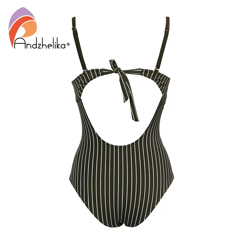 Andzhelika Stripe One-piece Swimsuit New Sexy Mesh Swimwear Backless Bodysuits Summer Beach Bathing Suit Monokini AK75140