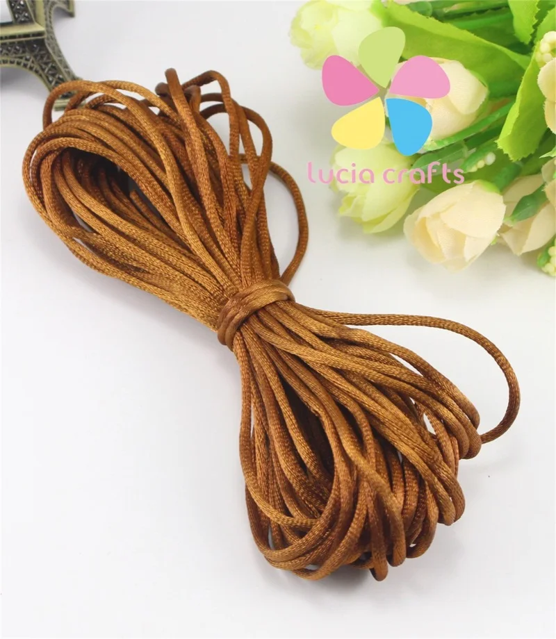 Color 12 brown Lucia crafts 10 лет/Лот, 2 мм, мягкий сатиновый шнур, шелковый шнур макраме, нейлоновая веревка, аксессуары для рукоделия, W0402 - Цвет: Color 12 brown
