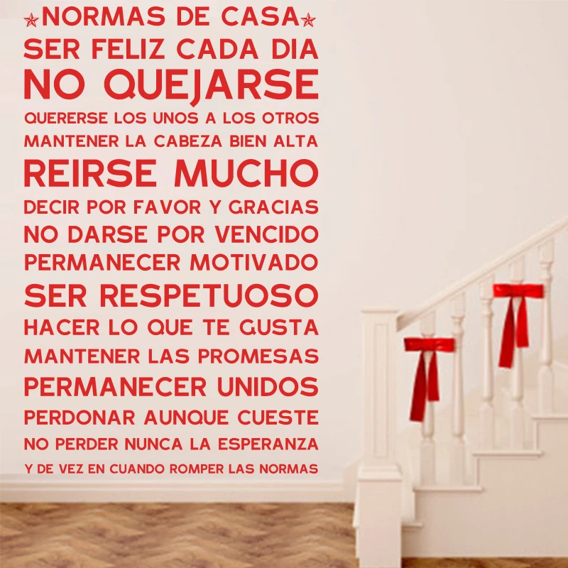 Испанский версия Нормас де Каса Дом правила стены Стикеры домашний декор