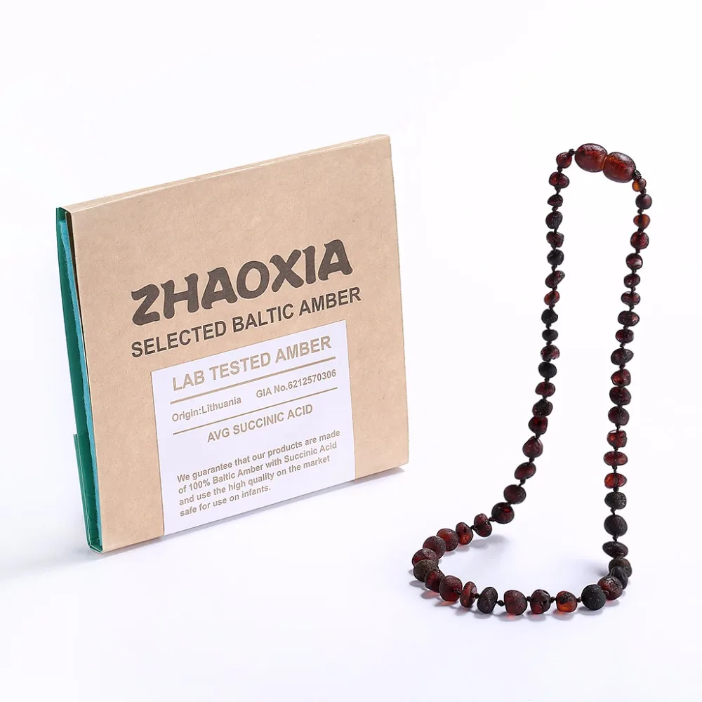 

Raw Baltic Amber Teething Necklace/Bracelet for Baby(Cherry Raw - UnPolished) - Handmade in Lithuania - 3 Sizes