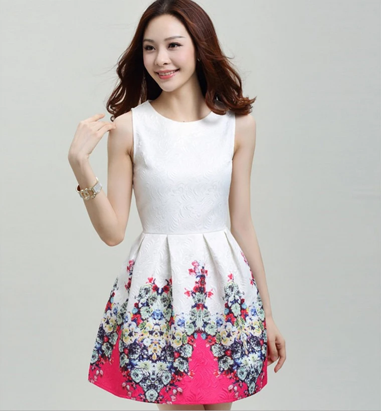 Hot !European Style 2014 high quality Summer Fashion Women Royal Print Dress ladies round neck sleeveless vest dress | Женская одежда