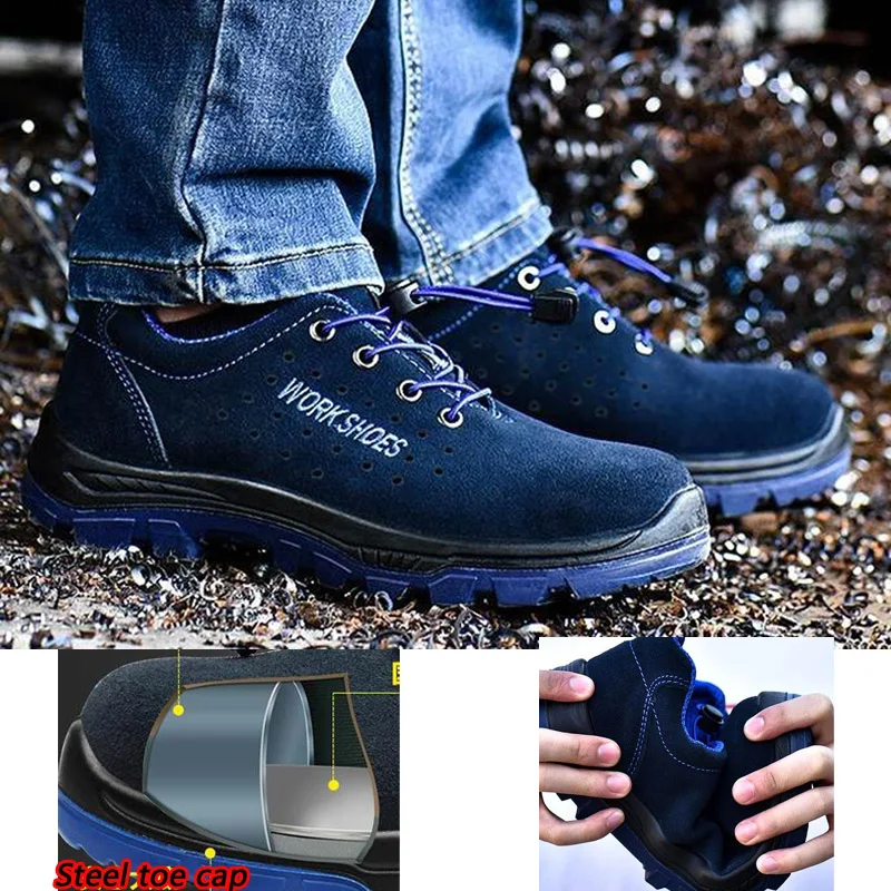 Steel Toe Safety Shoes Men Breathable Mesh Industrial &amp Construction Puncture Proof Work Protective Foot wear electrician | Обувь