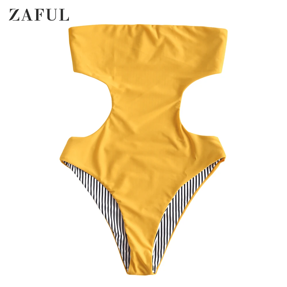 Bright Yellow ZAFUL Реверсивный бандо вырезанный купальник Цельные костюмы Спортивная одежда - Цвет: Bright Yellow