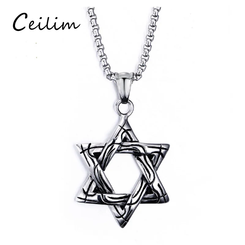 Ceilim Винтаж серебро в стиле панк Талисманы Звезда Давида подвеска Цепочки и
