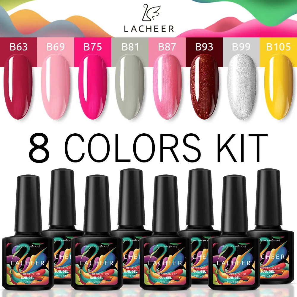 8PCS SET Lacheer УФ-гель для ногтей набор нужна Светодиодная лампа Гибридный гвоздь лак Полупостоянный УФ Гель-лак для ногтей Набор лаков длительного действия гель - Цвет: 8PCS SET